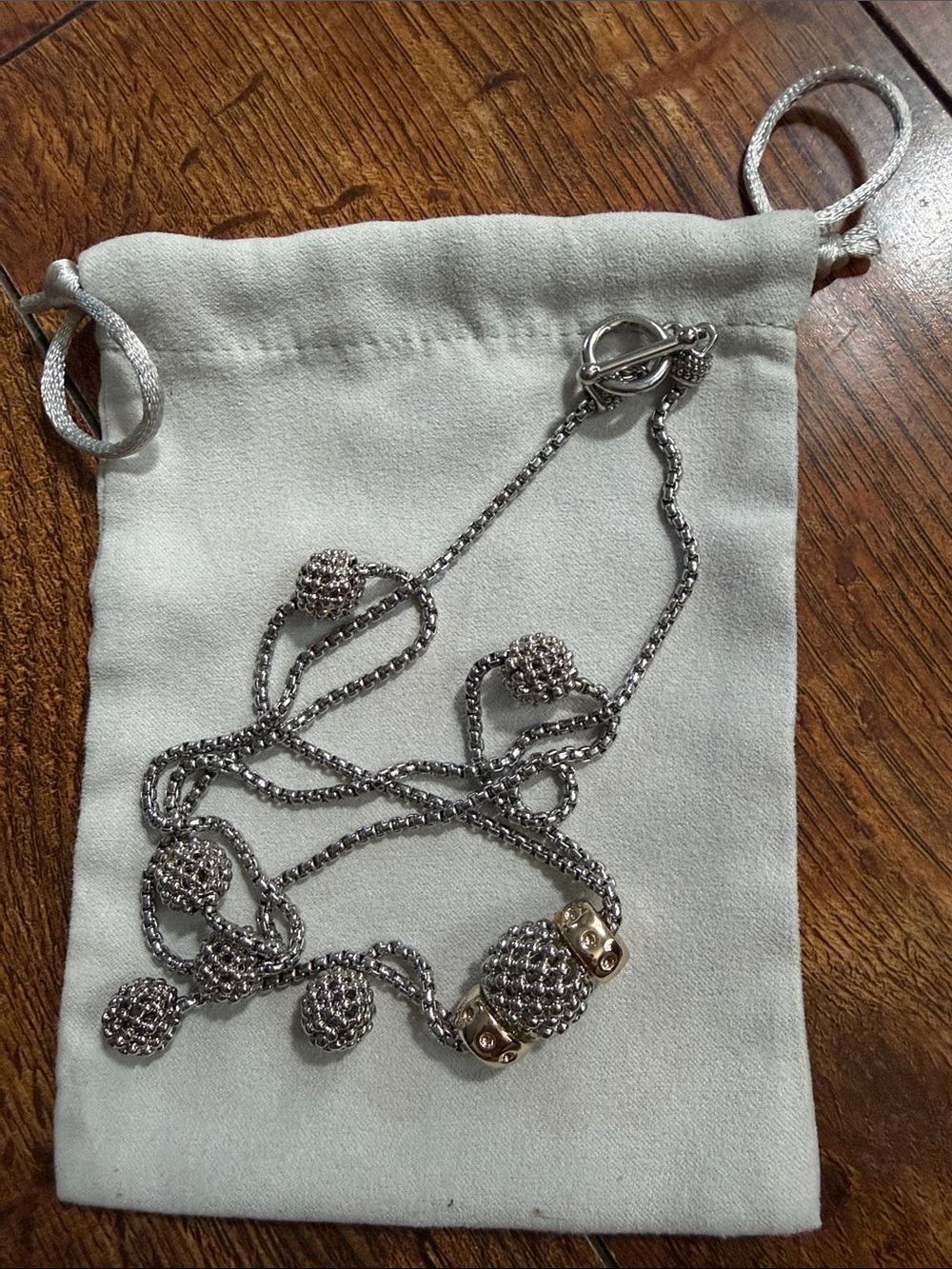 Vintage Silver-Tone Crystal Station Necklace with Gold Accents